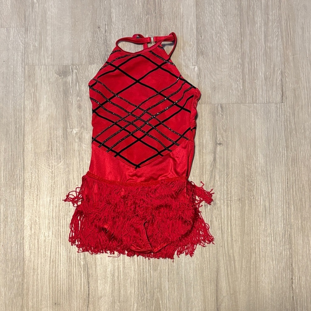 Weissman Red and Black Fringe Kids Dance Costume